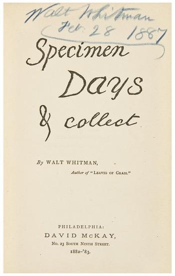 Appraisal: WHITMAN Walt - Specimen Days Collect Philadelphia David McKay -