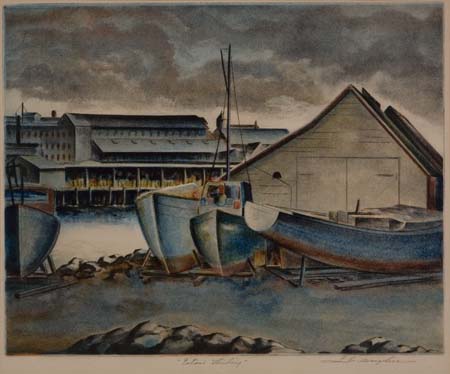 Appraisal: SAMUEL MARGOLIES Eaton's Landing Mezzotint with hand coloring circa x