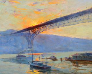 Appraisal: SYDNEY LAURENCE - Aurora Bridge Seattle Washingtonoil on canvas laid