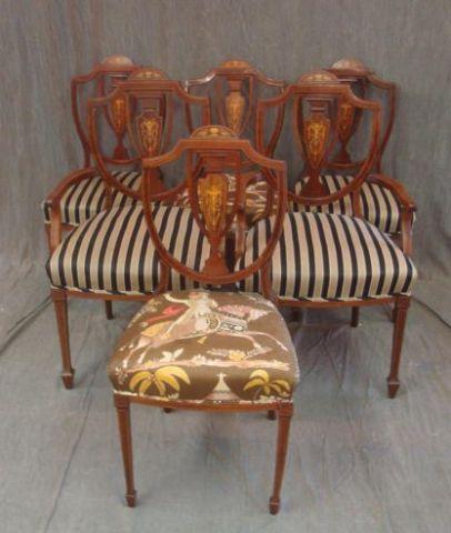 Appraisal: Edwardian Shield Back Inlaid Chairs Nice and decorative with needing