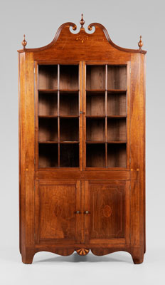 Appraisal: Fine Southern Inlaid Corner Cupboard attributed to Shenandoah County Virginia