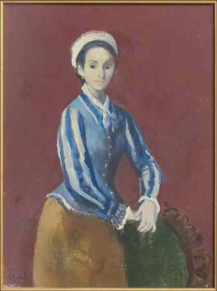 Appraisal: BEN STAHL TH CENTURY WOMAN IN BLUE STRIPES Oil on