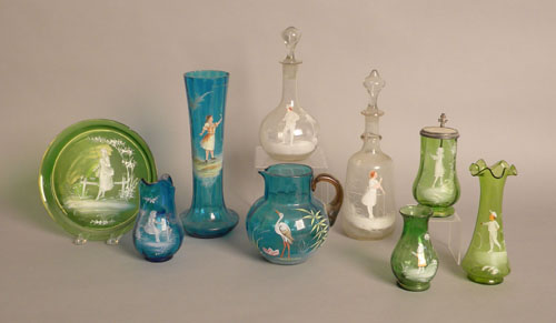 Appraisal: Nine pieces of cameo decorated glass tallest - h