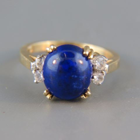 Appraisal: Lapis Ring rich blue cabachon with two round white sapphires