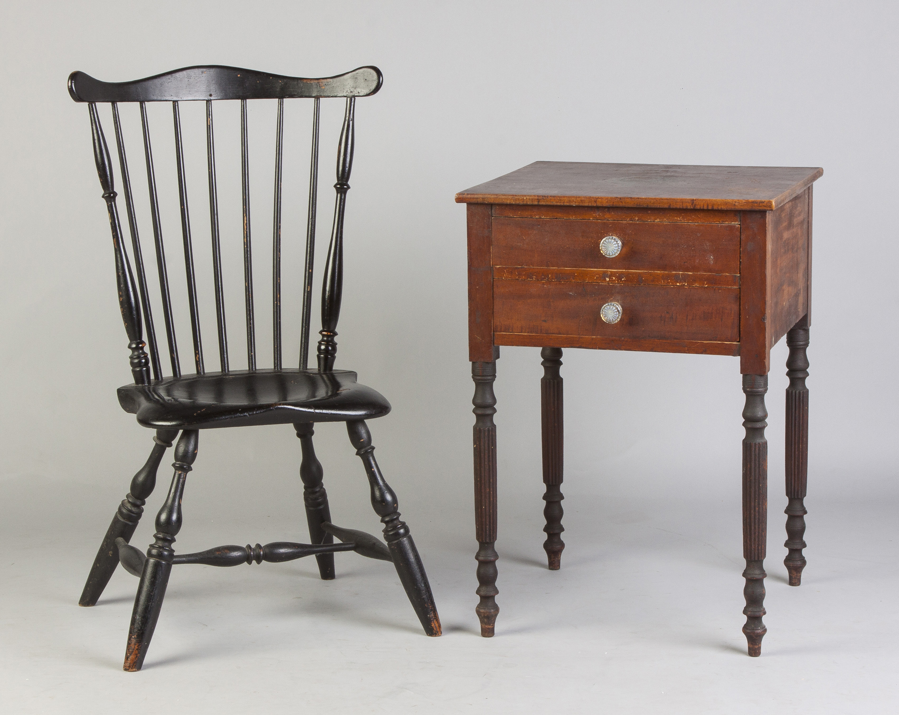 Appraisal: Country Sheraton Tiger Maple Two Drawer Stand Early th cent