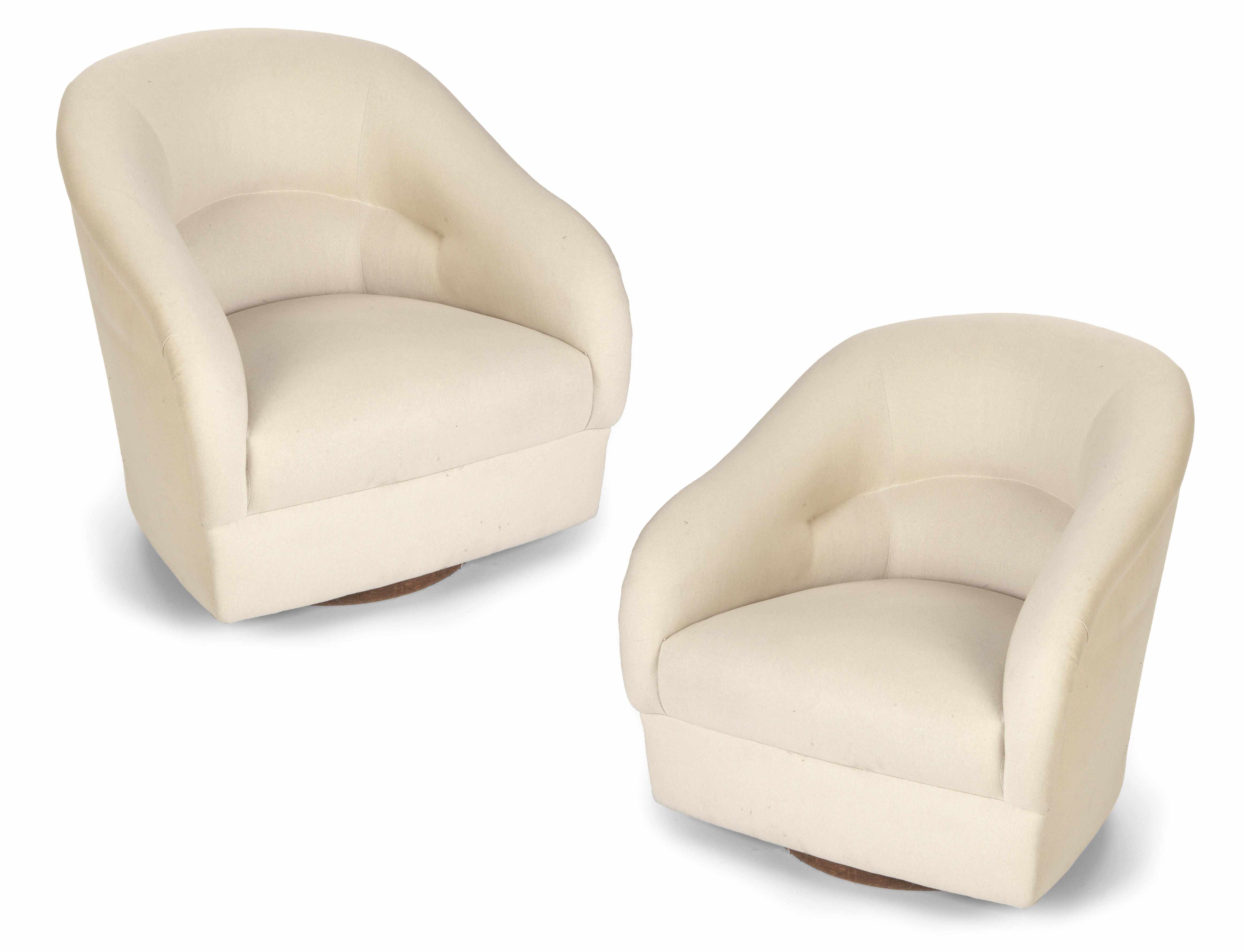 Appraisal: A pair of custom wool upholstered swiveling club chairs height