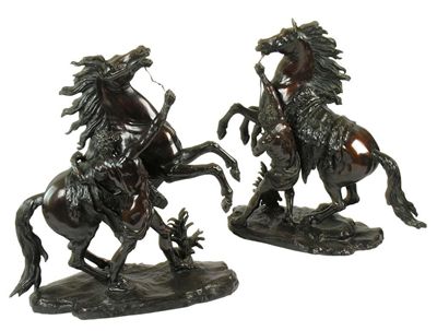 Appraisal: After Coustou A pair of bronze Marly horse groups th