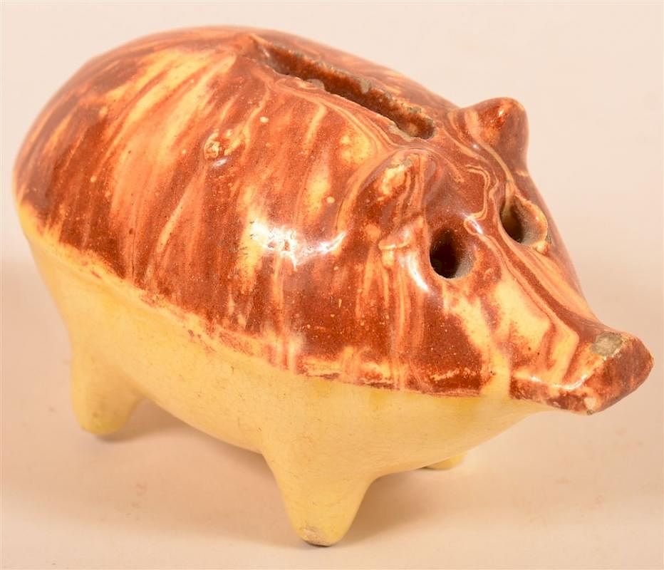 Appraisal: Brown Mottle Glazed Earthenware Pig Still Bank Brown Mottle Glazed