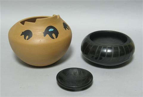 Appraisal: THREE PIECES OF SAN ILDEFONSO PUEBLO POTTERY Including a small