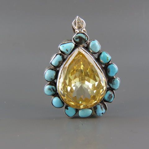 Appraisal: Citrine Turquoise Pendant carat pear shaped gem surrounded by natural