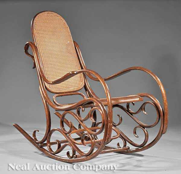 Appraisal: An Austro-Hungarian Art Nouveau Bentwood and Caned Rocking Chair c