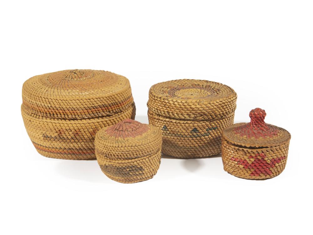 Appraisal: Four Makah Lidded Baskets incl one smallest attr to Isabell