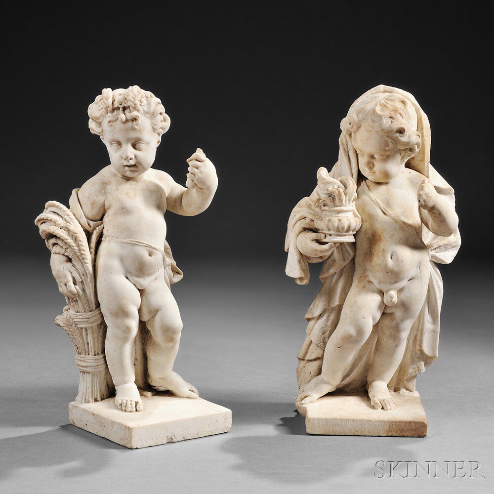 Appraisal: Continental School th Century Pair of Carved Marble Allegorical Figures