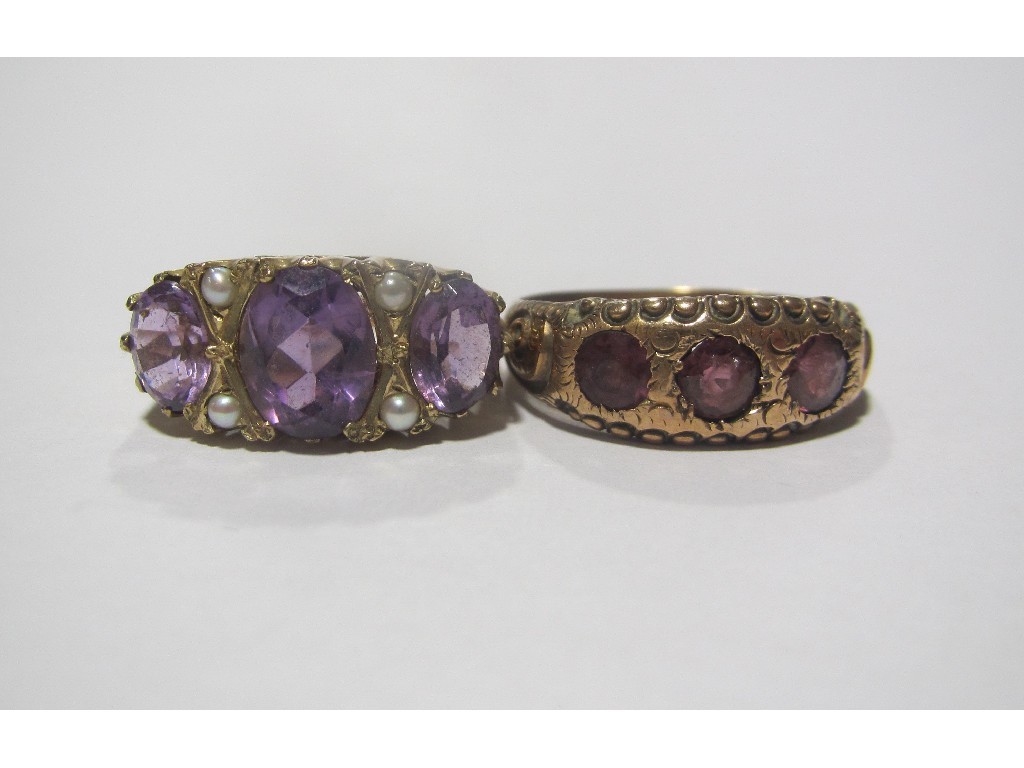 Appraisal: Lot comprising a Victorian rose gold amethyst three stone ring