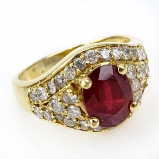 Appraisal: Vintage Oval Cut Ruby Diamond and Karat Yellow Gold Ring