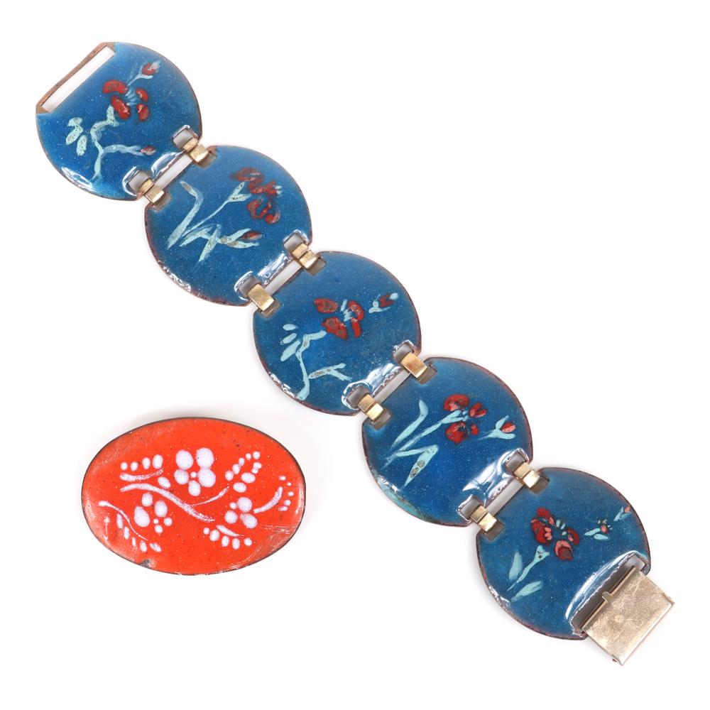 Appraisal: MILDRED BALL AMERICAN MODERNIST BLUE ENAMEL BRACELET WITH FIVE ROUND