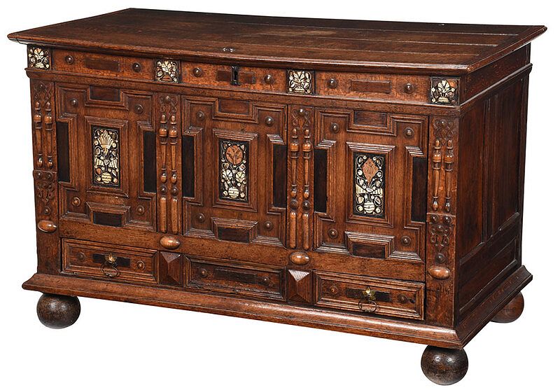 Appraisal: Charles I Mother of Pearl Inlaid Oak Coffer British th