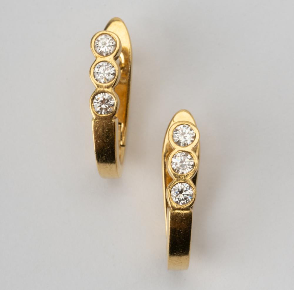 Appraisal: PAIR OF KARAT YELLOW GOLD DIAMOND EARRINGScontaining six full-cut diamonds