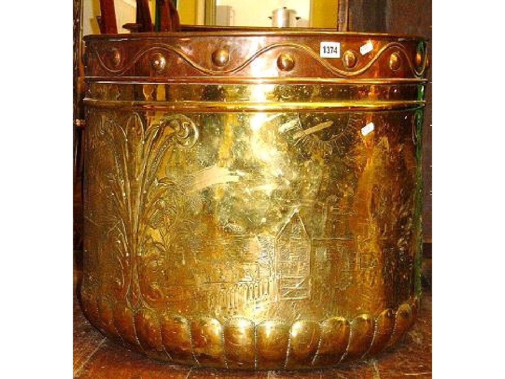 Appraisal: A th century Dutch brass log bin of circular form