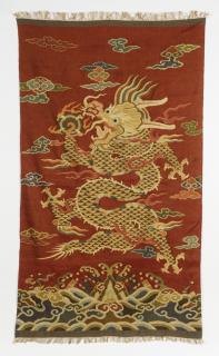 Appraisal: Chinese woven kesi banner dragon flaming pearl Chinese brocade woven