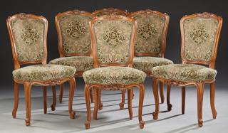 Appraisal: Set of Six French Louis XV Style Carved Cherry Uph