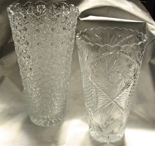 Appraisal: TWO TALL AMERICAN CUT CRYSTAL VASES a heavy cut stars