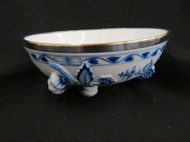 Appraisal: Meissen Blue Onion Porcelain Fruit Bowl metal rim fancy shell