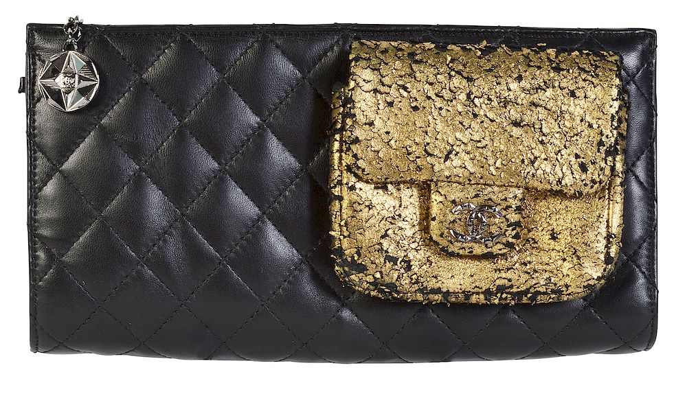 Appraisal: Unique CHANEL Black Quilted Lambskin Clutch Unique Chanel clutch is