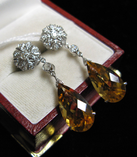 Appraisal: CITRINE DIAMOND AND EIGHTEEN KARAT WHITE GOLD PENDANT EARRINGS each