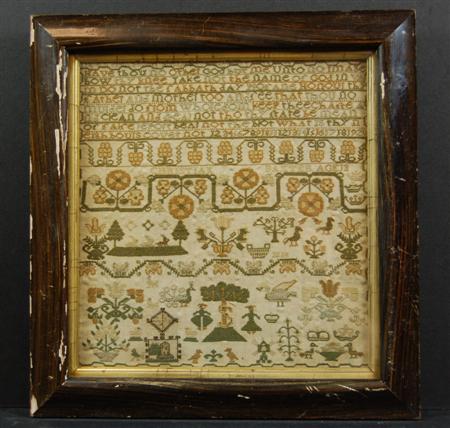 Appraisal: A th century framed sampler By Christian Baxter age with