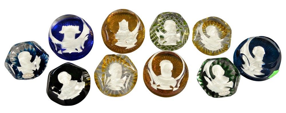 Appraisal: Ten Baccarat Glass Paperweights having sulfide busts to include the