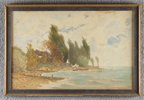 Appraisal: Gampert Otto Swiss - Watercolor of coastal scene showing beached