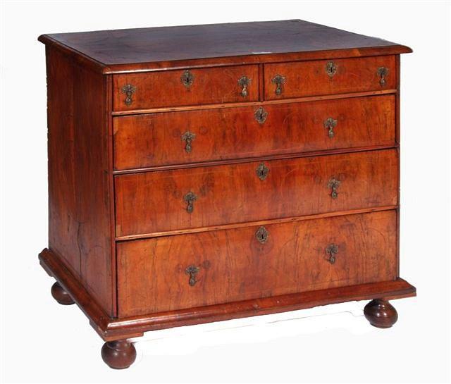 Appraisal: A TH CENTURY WALNUT STRAIGHT FRONT CHEST of two short