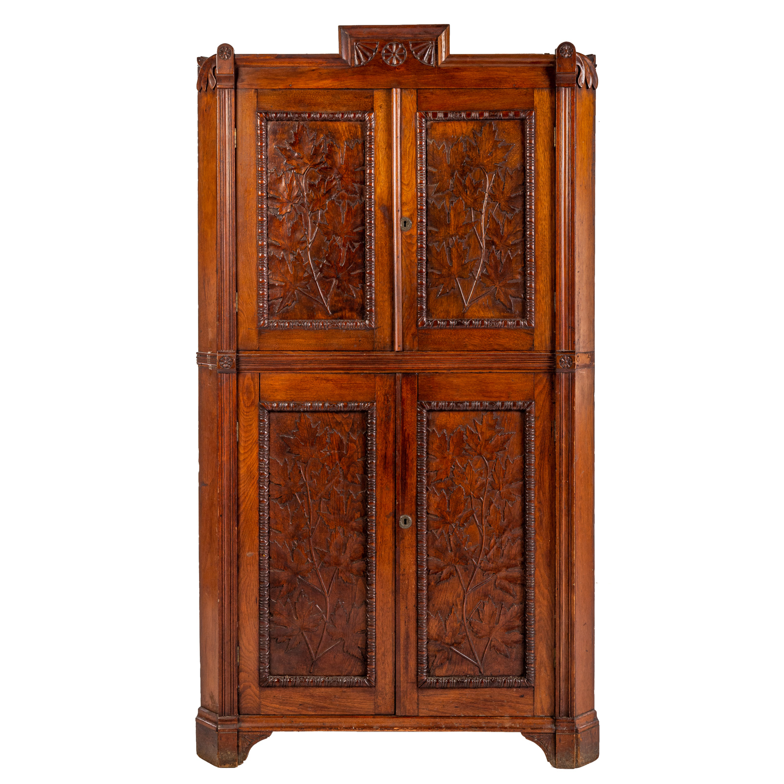 Appraisal: AMERICAN ARTS CRAFTS MIXED WOOD CORNER CUPBOARD Circa probably Cincinnati