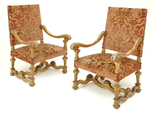 Appraisal: A PAIR OF LOUIS XV STYLE GILT WOOD ARMCHAIRS Each