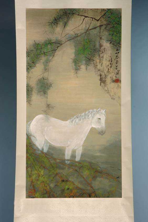 Appraisal: CHINESE SCROLL HORSE Large Chinese ink and color on paper