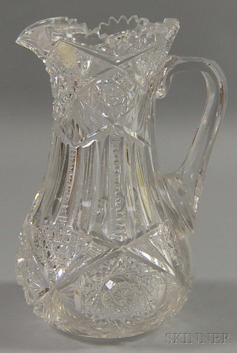 Appraisal: Colorless Cut Glass Water Pitcher unmarked the vasiform pitcher with