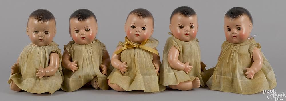 Appraisal: Five Madame Alexander composition Dionne Quintuplets dolls with sleep eyes