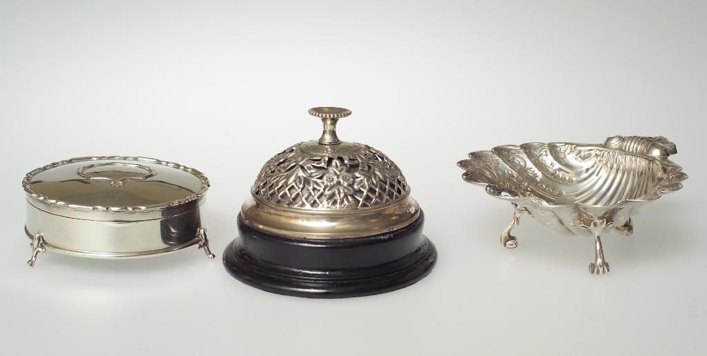 Appraisal: EDWARDIAN SILVER-MOUNTED TABLE OR COUNTER BELL Chester of domed form