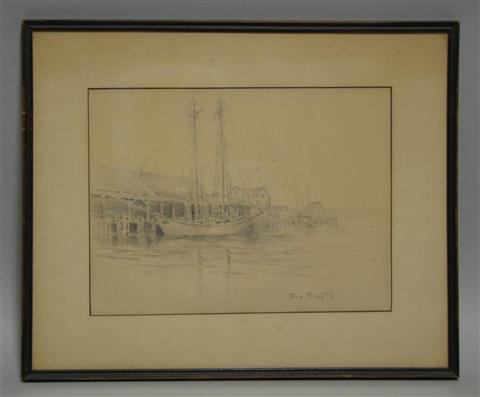 Appraisal: BENJAMIN D BRANTLY AMERICAN SAILBOAT IN THE HARBOR Graphite on