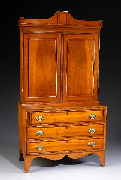 Appraisal: A Federal cherry secretary bookcase labeled Samuel Chapin Norwich Connecticut