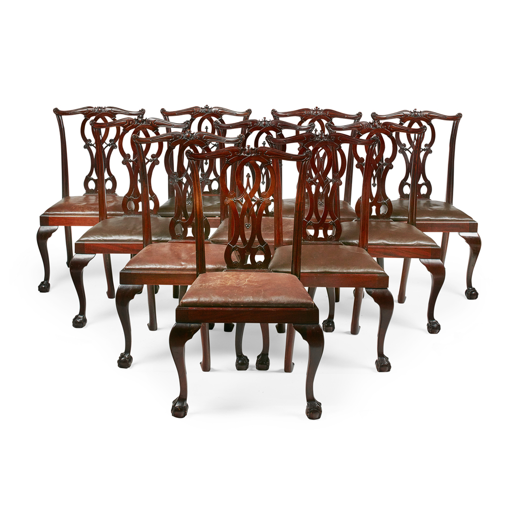 Appraisal: SET OF TEN CHIPPENDALE STYLE MAHOGANY DINING CHAIRS EARLY TH