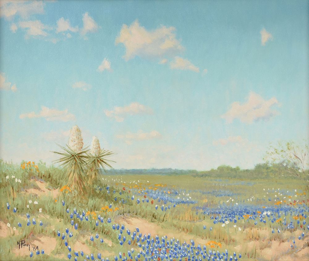 Appraisal: NOE PEREZ American Texas b A PAINTING Texas Bluebonnets Yucca