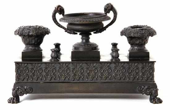 Appraisal: Napoleon III bronze inkstand circa rectangular stand on hairy-paw feet