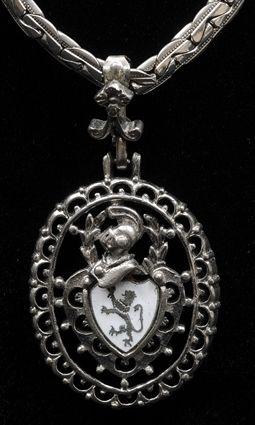 Appraisal: Coat of Arms Pendant Necklace Stamped Barolay in chain in