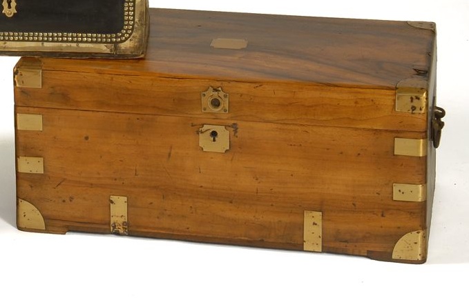 Appraisal: BRASS-BOUND CAMPHOR WOOD LIFT-TOP CHEST Mid- th CenturyHeight Width Depth