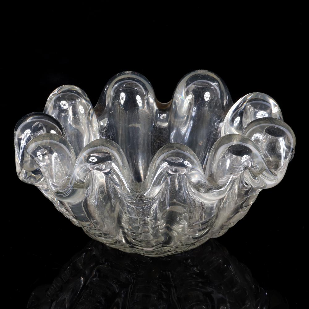 Appraisal: BAROVIER MURANO ART GLASS SHELL FORM BOWL H X DIAMBarovier