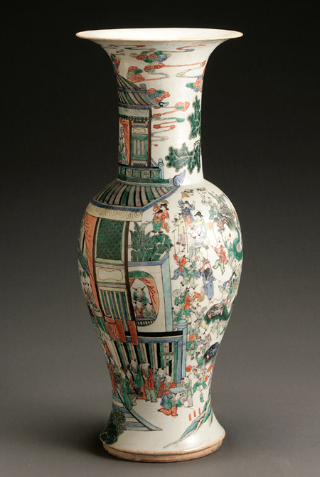 Appraisal: Chinese 'Famille Verte' Tall Yen-Yen Vase th Century With underglazed