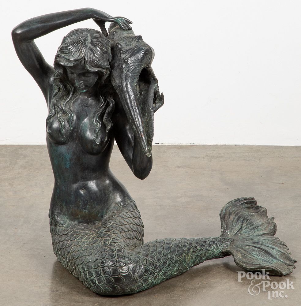 Appraisal: Bronze mermaid fountain Bronze mermaid fountain h Condition Patinated Good