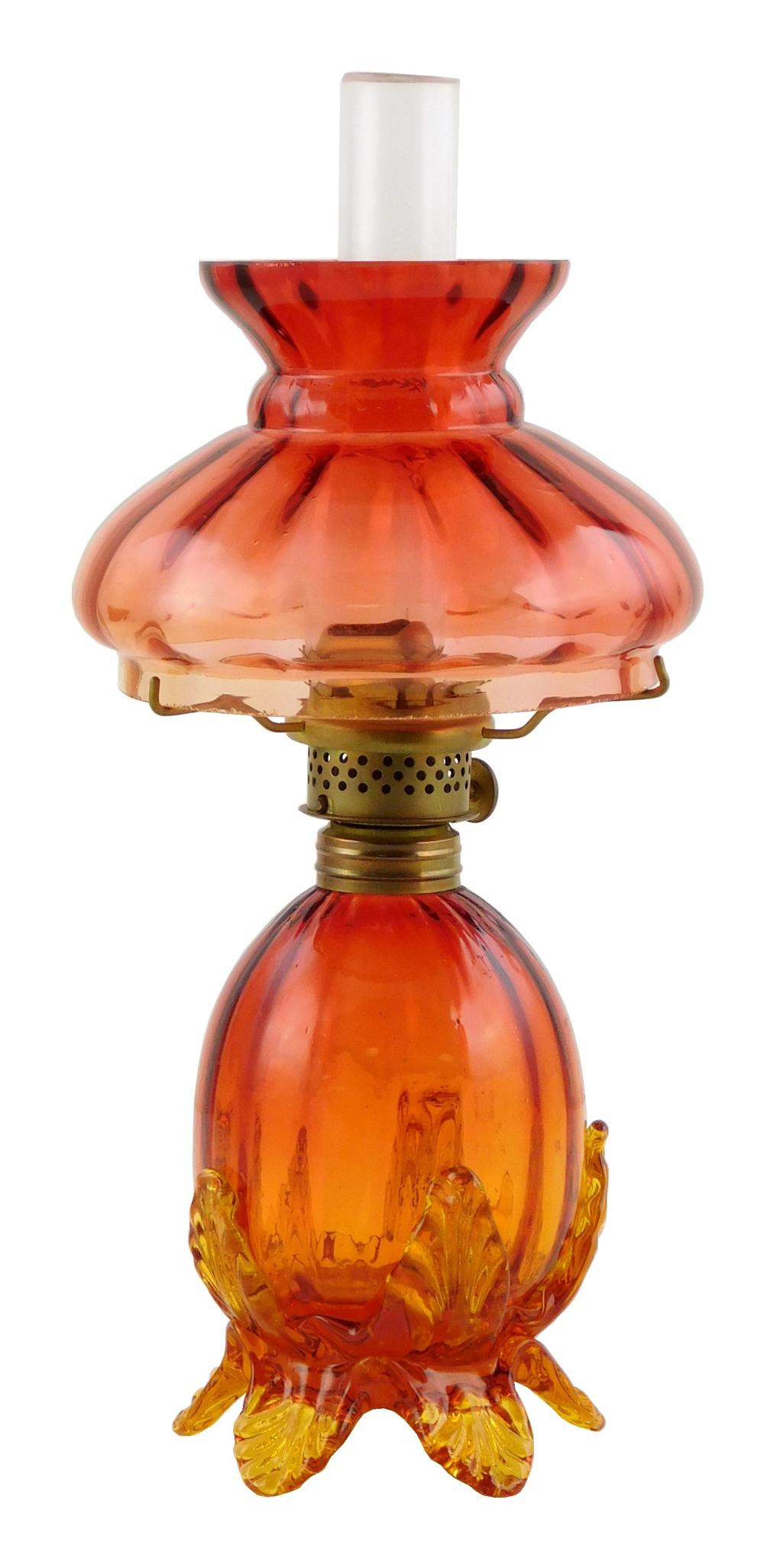 Appraisal: Miniature oil lamp ruby to amber glass S- oval font